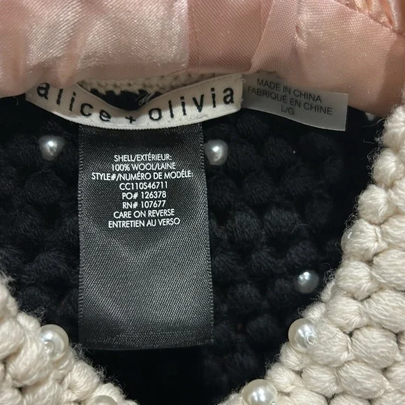 Alice Olivia Collins crochet pearl black sweater cardigan large L - Picture 5 of 8
